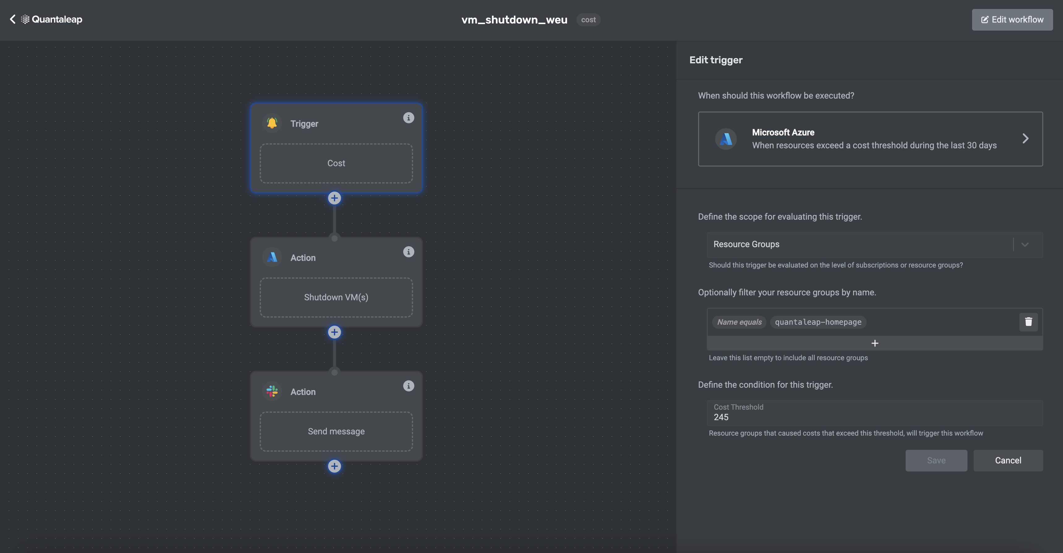 Example workflow for &quot;Cost alert&quot;