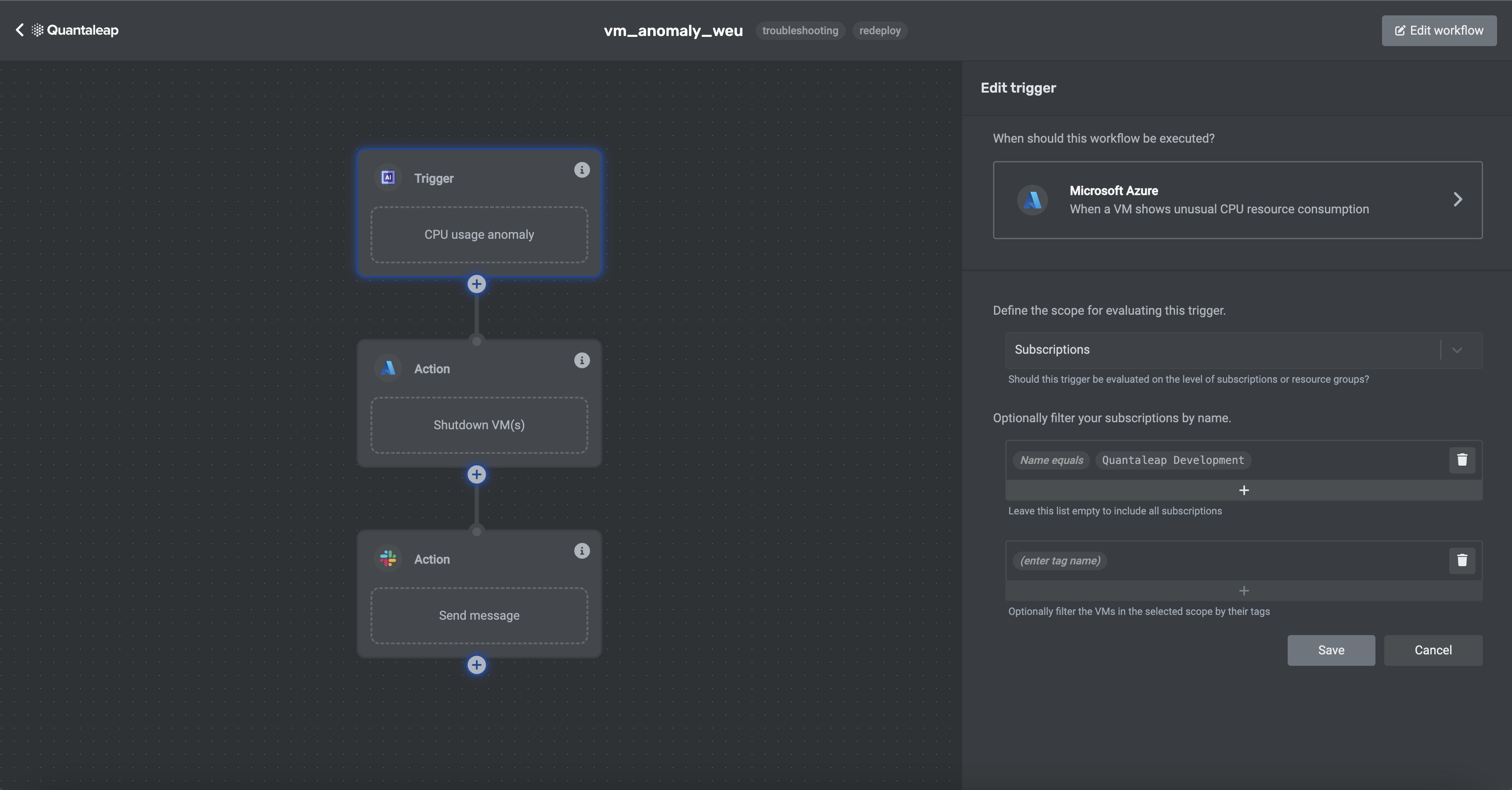 Example workflow for &quot;CPU anomaly&quot;